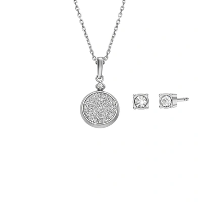 Fossil Women's Core Gifts Stainless Steel Stud Earrings And Necklace Set In Silver