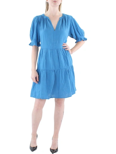 Velvet By Graham & Spencer Womens Split Neck Short Mini Dress In Blue