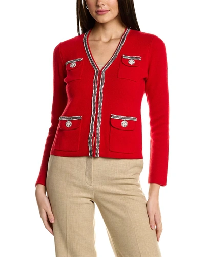 Sofiacashmere Crystal Embellished Wool-blend Cardigan In Red