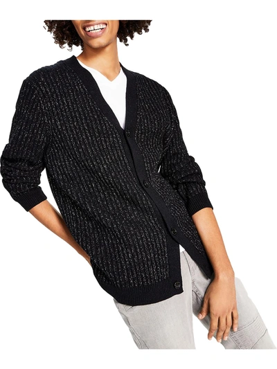 Inc Mens Metallic V-neck Cardigan Sweater In Black