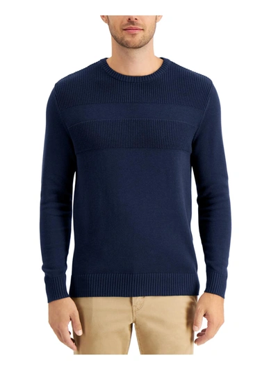 Club Room Mens Cotton Ribbed Trim Sweater In Blue