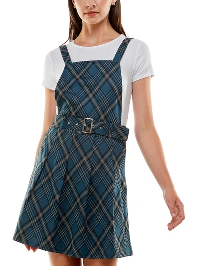 PLANET GOLD JUNIORS WOMENS PLAID TWO-PIECE FIT & FLARE DRESS