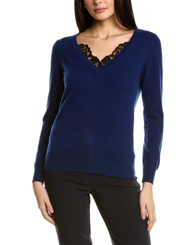 Sofiacashmere Lace Trim Cashmere Sweater In Blue