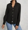 Frank & Eileen Barry Long-sleeve Button-down Frayed-hem Shirt In Black