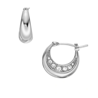 Fossil Women's Ear Party Stainless Steel Hoop Earrings In Silver