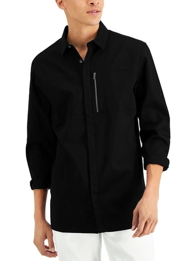 Inc Mens Cotton Collared Button-down Shirt In Black