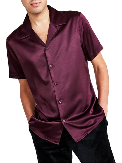Inc Mens Satin Regular Fit Button-down Shirt In Red