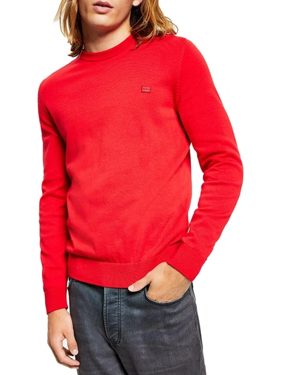 Hugo San Cassius Mens Cotton Logo Crewneck Sweater In Red