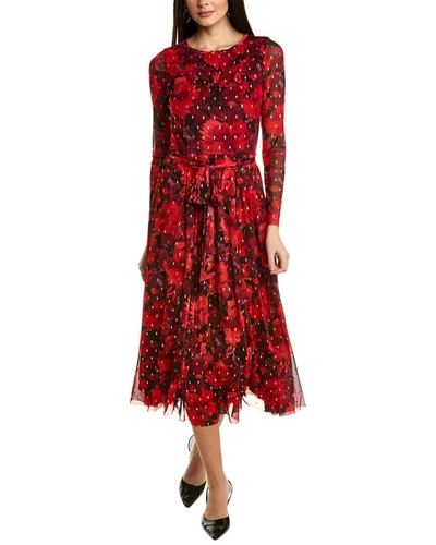 Anne Klein Women's Floral-print Belted Midi Dress In Red