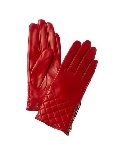 Bruno Magli Diamond Quilted Cashmere-lined Leather Gloves In Red