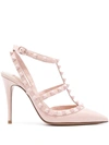 Valentino Pointed Toe Rockstud Pumps With Adjustable Ankle Strap In Pink