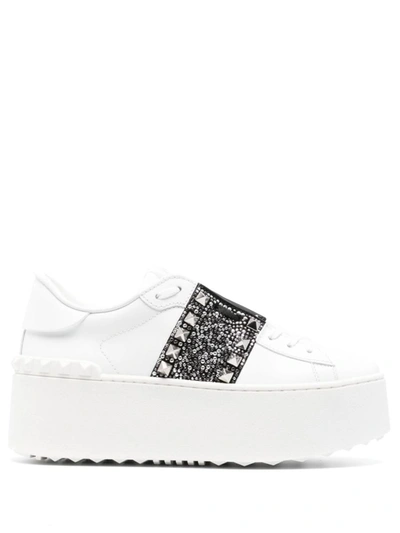 Valentino Garavani Leather Rockstud Platform Sneakers In Black