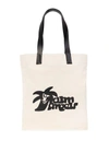 Palm Angels Cotton Canvas Shopping Bag In Black
