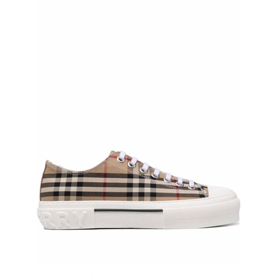 Burberry 20mm Jack Check Cotton Canvas Trainers In Beige
