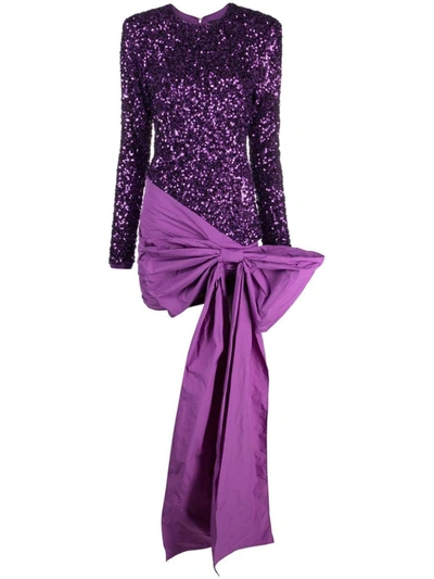 Rotate Birger Christensen Rotate Sequins Bow Mini Dress In Purple