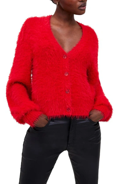 French Connection Meena Fluffy V Neck Cardigan In Lollipop Red