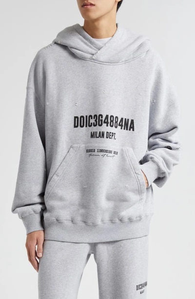 Dolce & Gabbana Printed Cotton Jersey Oversized Hoodie In Grey