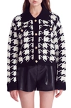 English Factory Women's Houndstooth Collared Cardigan In Black,cream