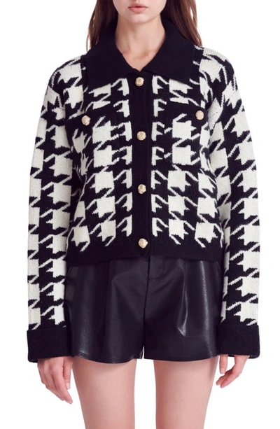 English Factory Women's Houndstooth Collared Cardigan In Black,cream