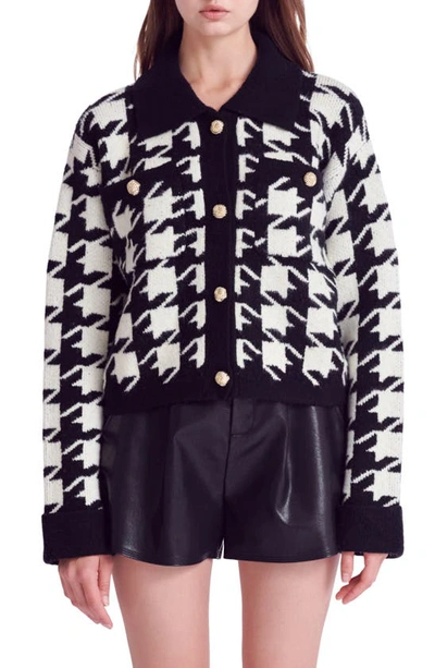 English Factory Women's Houndstooth Collared Cardigan In Black/ Cream