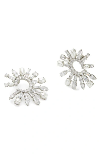 Kate Spade Crystal & Imitation Pearl Front-facing Statement Hoop Earrings In Clear,silv