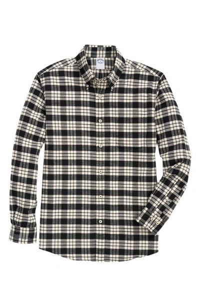 Brooks Brothers Portuguese Flannel Polo Button Down Collar, Plaid Shirt | Black/white | Size Large In Black,white