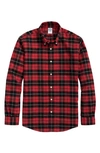 Brooks Brothers Big & Tall Portuguese Flannel Polo Button Down Collar, Plaid Shirt In Redplaid