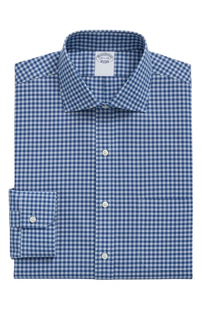 Brooks Brothers Big & Tall Stretch Supima Cotton Non-iron Poplin English Spread Collar, Gingham Dress Shirt | Blue |