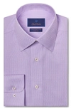 David Donahue Trim Fit Check Luxury Non-iron Dress Shirt In Lilac