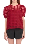English Factory Plus Size Plaid See Through Top In Dark Red