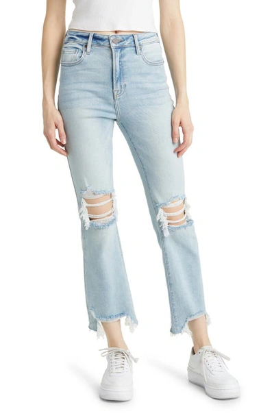 Hidden Jeans Distressed Chew Hem Straight Leg Jeans In Med Wash