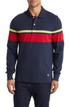 Brooks Brothers Golden Fleece Stretch Supima Cotton Pique Long-sleeve Chest Striped Polo Shirt | Navy | Size Medium