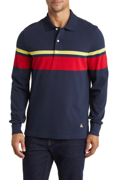 Brooks Brothers Golden Fleece Stretch Supima Cotton Pique Long-sleeve Chest Striped Polo Shirt | Navy | Size 2xl