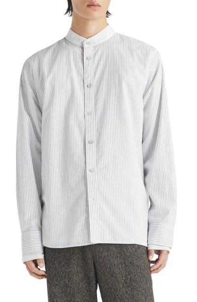 Rag & Bone Landon Oversize Band Collar Button-up Shirt In Navy Stripe