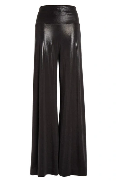 Norma Kamali Elephant Metallic Stretch-lamé Wide-leg Trousers In Black