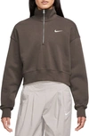 Nike Women's  Sportswear Phoenix Fleece 1/4-zip Cropped Sweatshirt In Baroque Brown/sail 