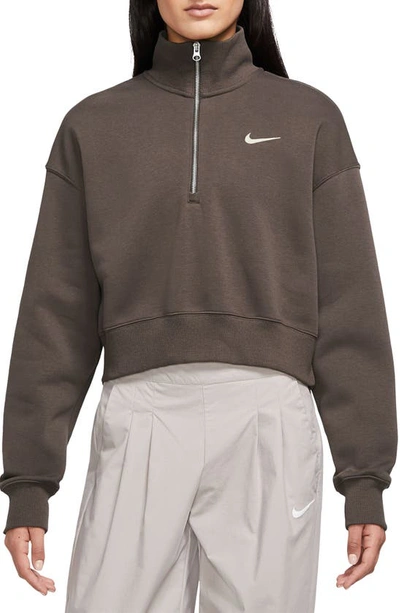 Nike Women's  Sportswear Phoenix Fleece 1/2-zip Cropped Sweatshirt In Baroque Brown/sail 