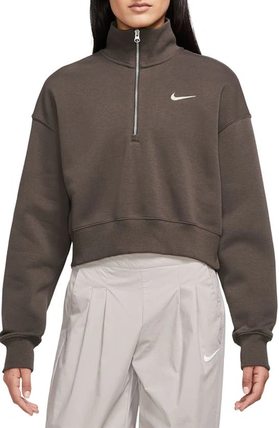 Nike Women's  Sportswear Phoenix Fleece 1/2-zip Cropped Sweatshirt In Brown