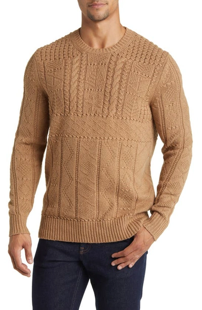 Brooks Brothers Camel Hair Cable Knit Crewneck Sweater | Brown | Size Medium
