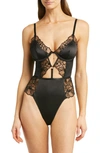 HAUTY CUTOUT EMBROIDERED LACE & SATIN UNDERWIRE TEDDY