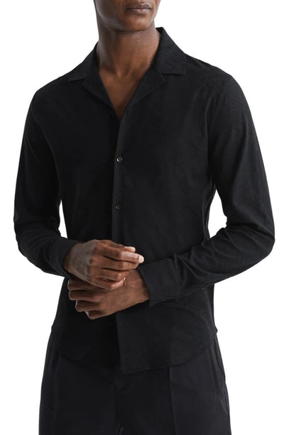 Reiss Ledger Cotton Jacquard Regular Fit Button Down Shirt In Black