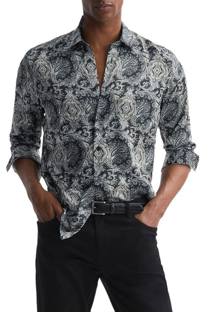 Reiss Cousin - Black Multi Paisley Print Button-through Shirt, M