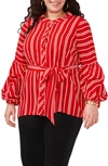 VINCE CAMUTO STRIPE BALLOON SLEEVE BUTTON-UP TOP