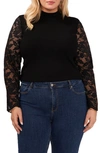 VINCE CAMUTO LACE SLEEVE RIB KNIT TOP