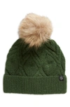 TREASURE & BOND CABLE KNIT BEANIE WITH FAUX FUR POMPOM