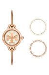 Tory Burch The Miller Rose Gold Tone Stainless Steel Watch And Interchangeable Topring Set In Rose Gold