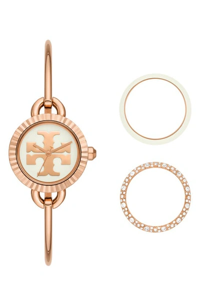 Tory Burch The Miller Rose Gold Tone Stainless Steel Watch And Interchangeable Topring Set In Rose Gold