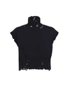 Marni Cropped Distressed Embroidered Cotton Turtleneck Vest In Black