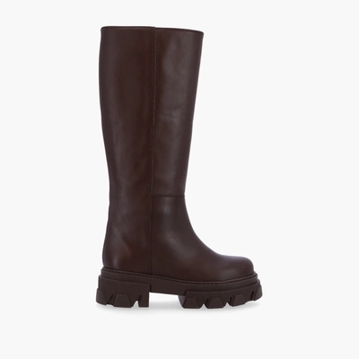 Alohas Katiuska Leather Knee High Platform Boot In Brown