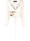 DSQUARED2 DSQUARED2 FLORAL-EMBROIDERY WRAP CROPPED CARDIGAN